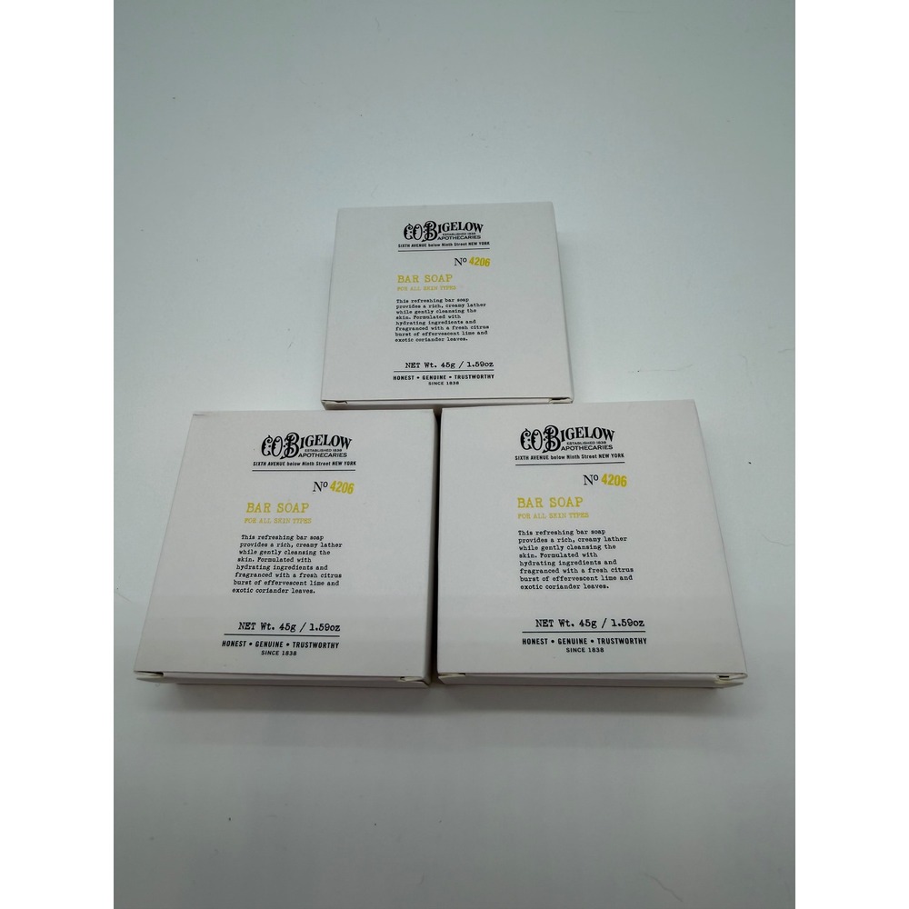 CO Bigelow Apothecaries No 4206 Bar Soap 1.59oz Lot of 3 Lime Coriander New